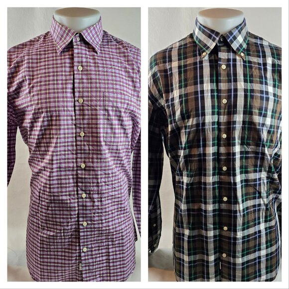 Peter Millar Shirt Mens Large Plaid Button Up Cotton Dress Casual Preppy Bundle - Picture 1 of 16